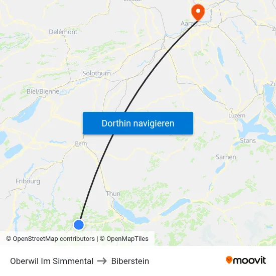 Oberwil Im Simmental to Biberstein map