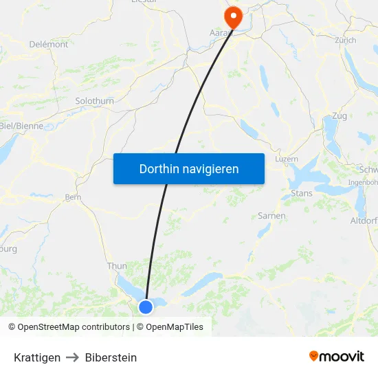 Krattigen to Biberstein map