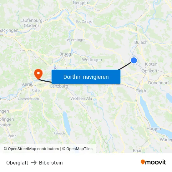 Oberglatt to Biberstein map