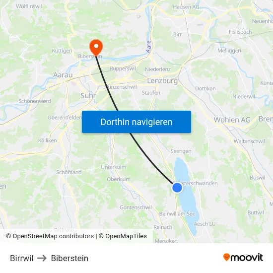 Birrwil to Biberstein map