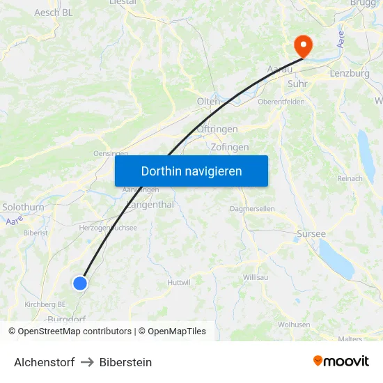 Alchenstorf to Biberstein map