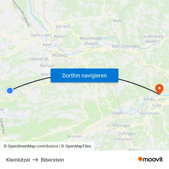Kleinlützel to Biberstein map