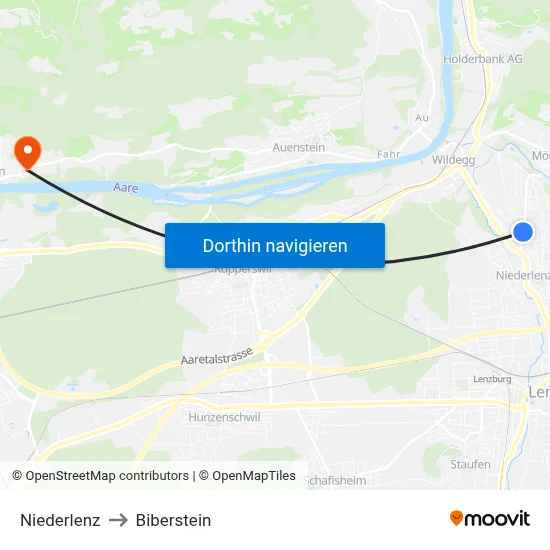Niederlenz to Biberstein map