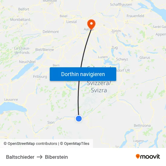 Baltschieder to Biberstein map