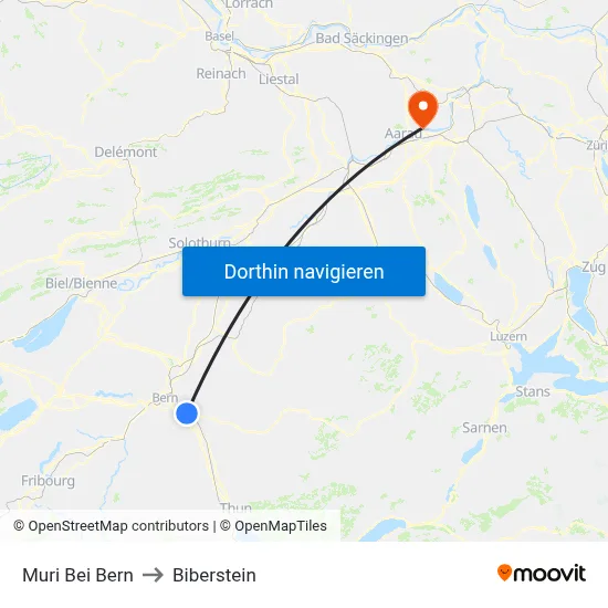 Muri Bei Bern to Biberstein map