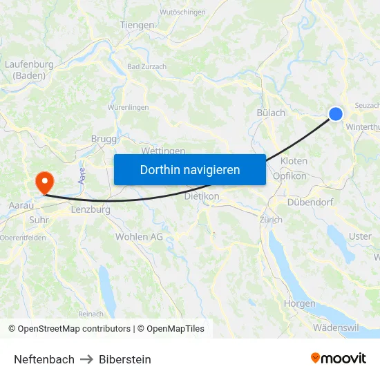 Neftenbach to Biberstein map