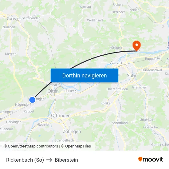 Rickenbach (So) to Biberstein map