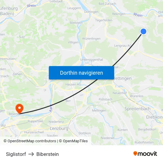 Siglistorf to Biberstein map