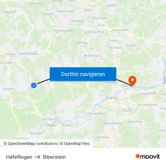 Häfelfingen to Biberstein map