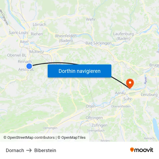 Dornach to Biberstein map