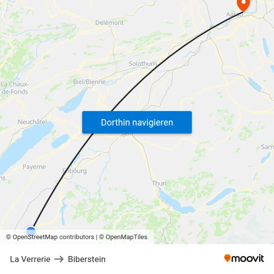 La Verrerie to Biberstein map