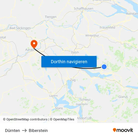 Dürnten to Biberstein map