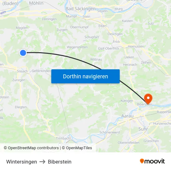 Wintersingen to Biberstein map