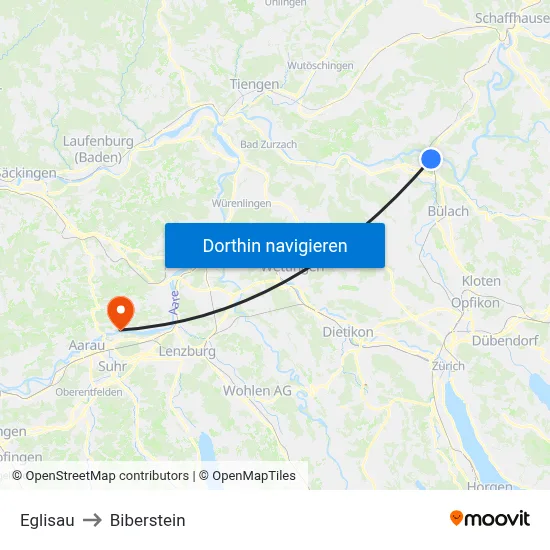 Eglisau to Biberstein map