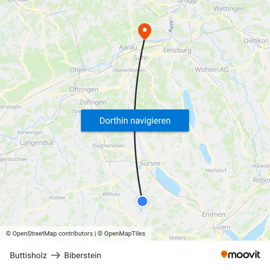 Buttisholz to Biberstein map
