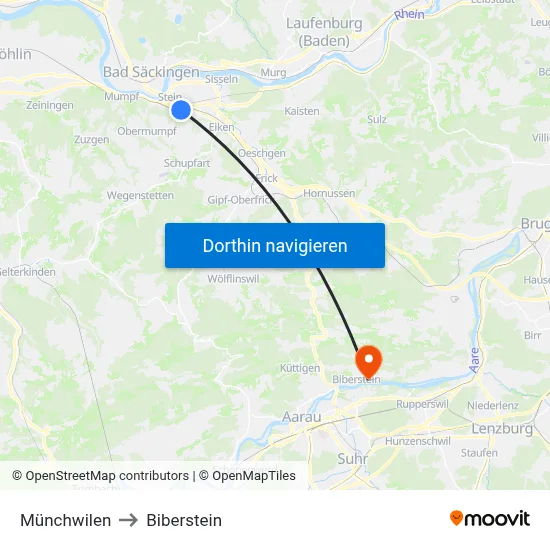 Münchwilen to Biberstein map