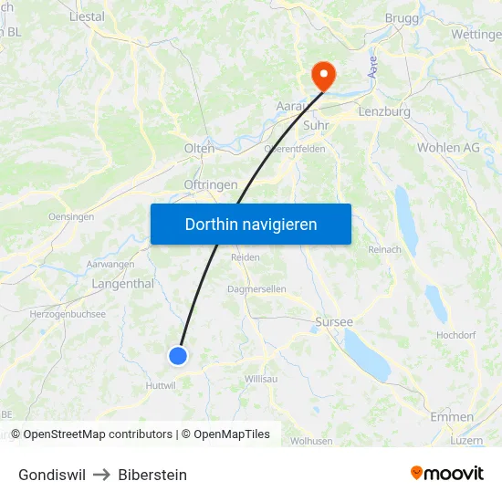 Gondiswil to Biberstein map
