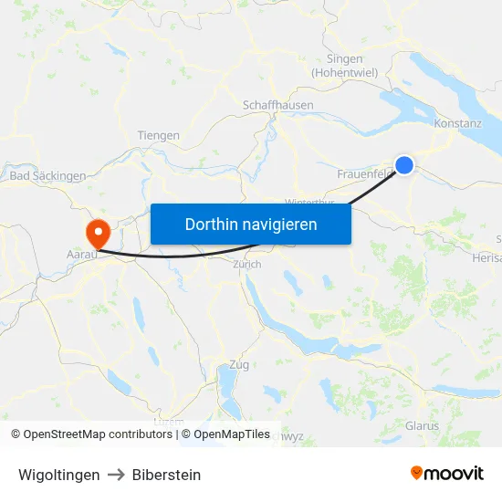 Wigoltingen to Biberstein map