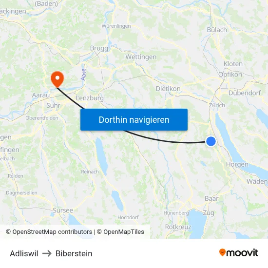 Adliswil to Biberstein map