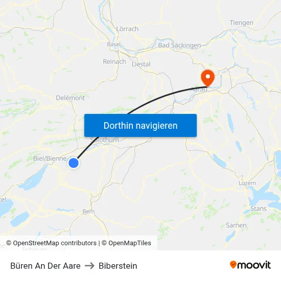 Büren An Der Aare to Biberstein map