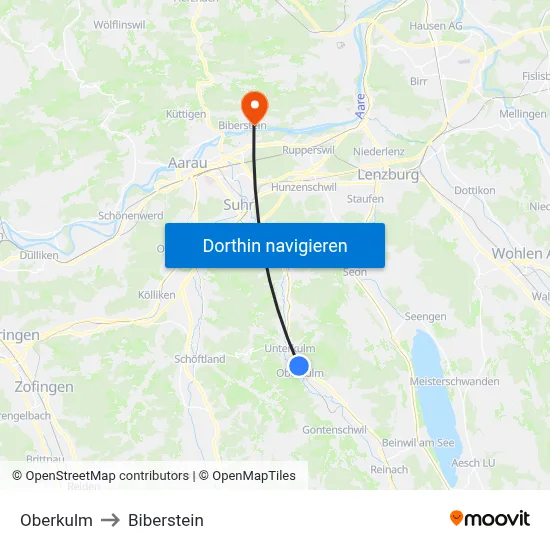 Oberkulm to Biberstein map