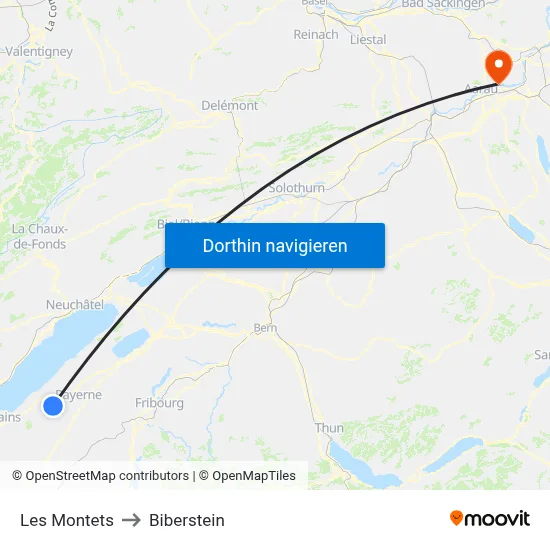 Les Montets to Biberstein map