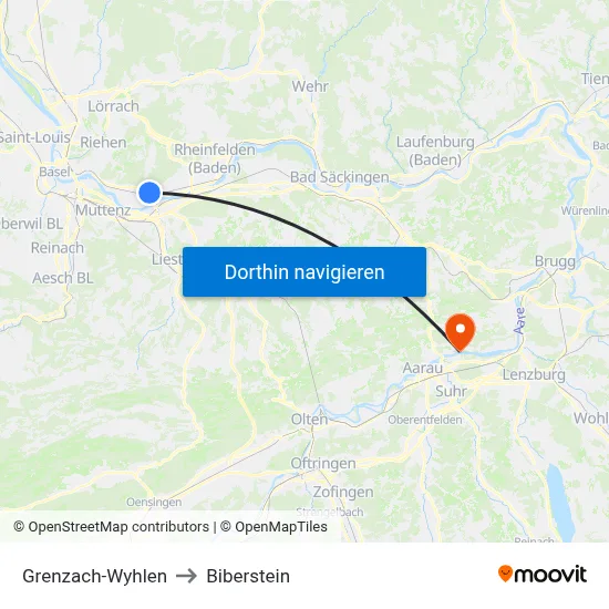 Grenzach-Wyhlen to Biberstein map