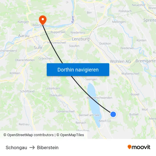 Schongau to Biberstein map