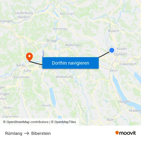 Rümlang to Biberstein map