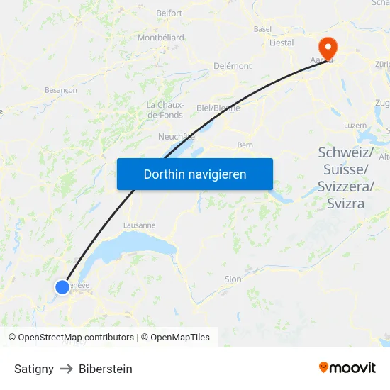 Satigny to Biberstein map
