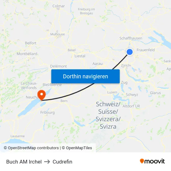 Buch AM Irchel to Cudrefin map