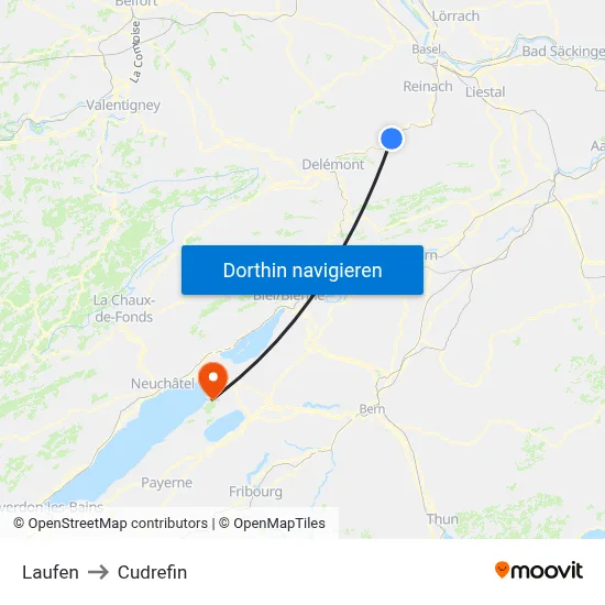 Laufen to Cudrefin map