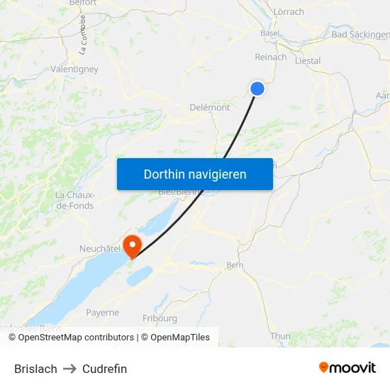 Brislach to Cudrefin map