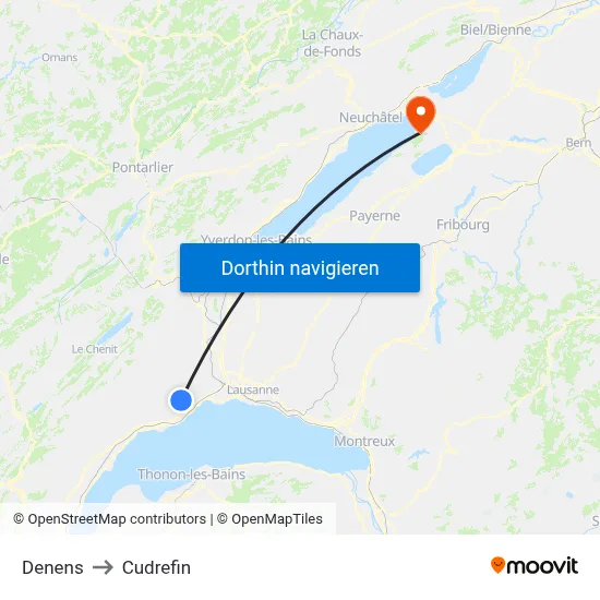 Denens to Cudrefin map