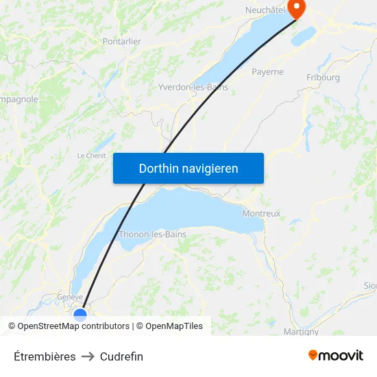 Étrembières to Cudrefin map