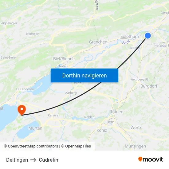 Deitingen to Cudrefin map