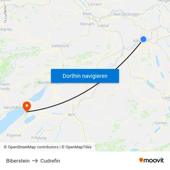 Biberstein to Cudrefin map