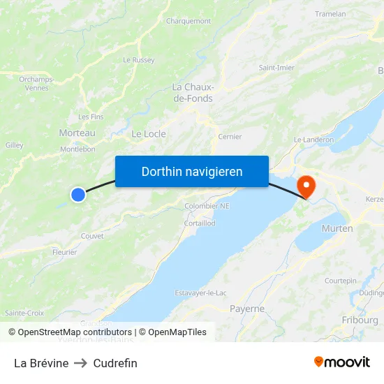 La Brévine to Cudrefin map
