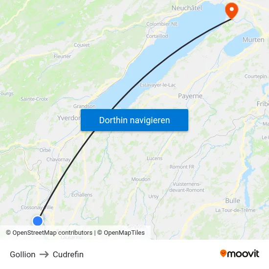 Gollion to Cudrefin map