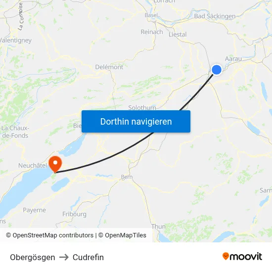 Obergösgen to Cudrefin map