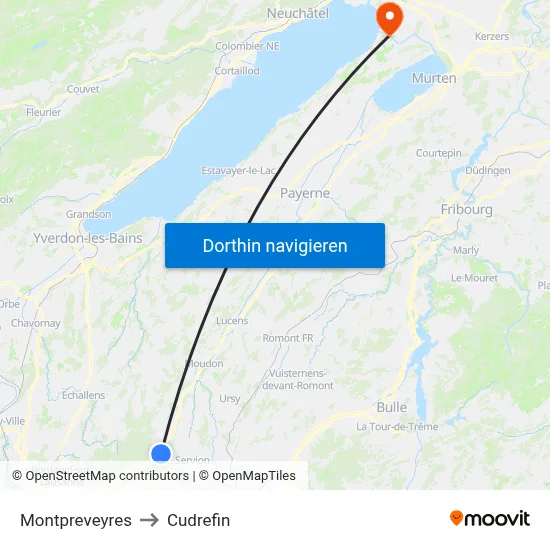 Montpreveyres to Cudrefin map
