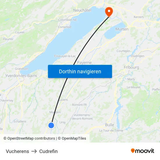 Vucherens to Cudrefin map