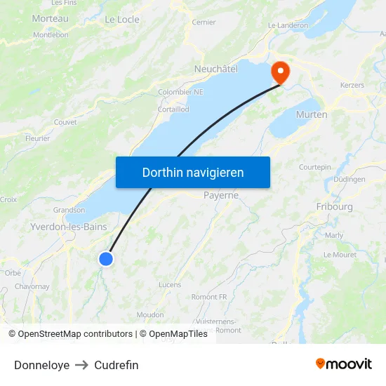 Donneloye to Cudrefin map