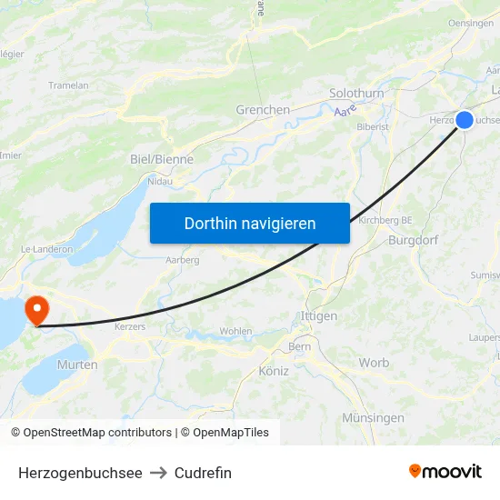 Herzogenbuchsee to Cudrefin map