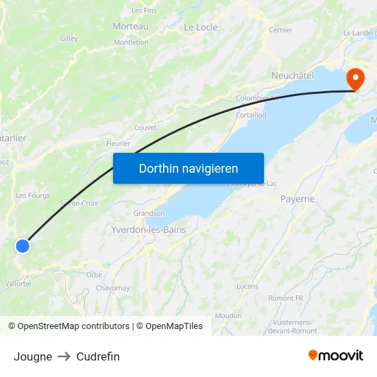 Jougne to Cudrefin map