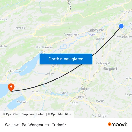 Walliswil Bei Wangen to Cudrefin map
