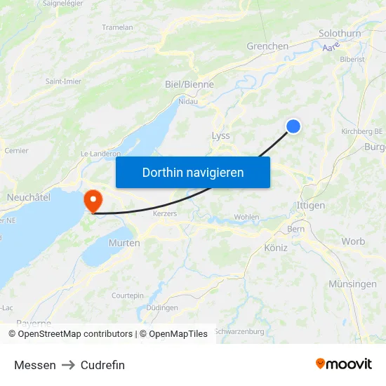 Messen to Cudrefin map