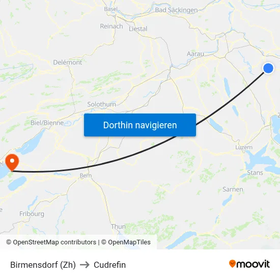 Birmensdorf (Zh) to Cudrefin map