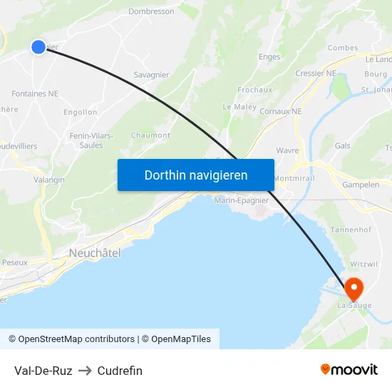 Val-De-Ruz to Cudrefin map