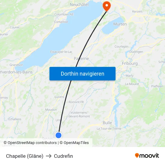 Chapelle (Glâne) to Cudrefin map